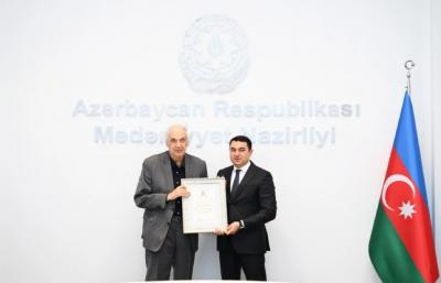 Ramiz Həsənoğlu Mədəniyyət Nazirliyinin "Fəxri diplomu" ilə təltif olunub